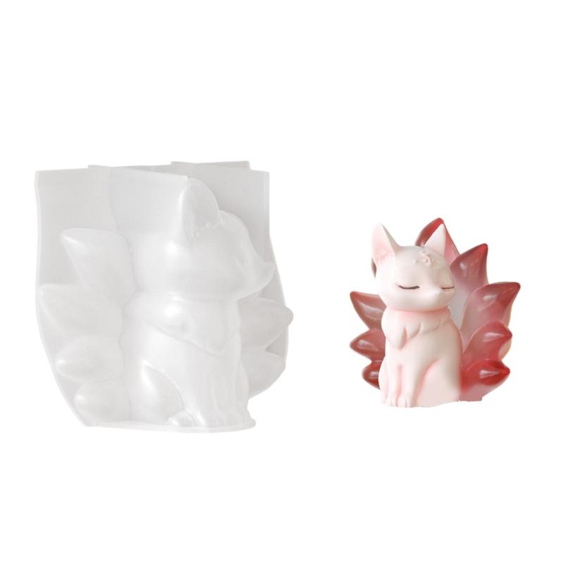 Candle Mold Nine Tailed Foxes Shape Decorating Ornament Moulds Silicone Texture for Art Projects and Shelf Displays
