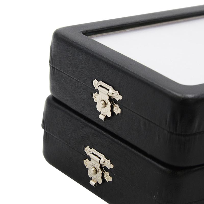 Black Pu Leatherette Bare Stone Box With Buckle Gem Rhinestone Jewelry Storage Naked Container Transparent Window Display