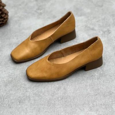 Scarpe retrò fatte a mano in vera pelle con tacco spesso, tacco medio, casual, versatili, in pelle di mucca, da donna