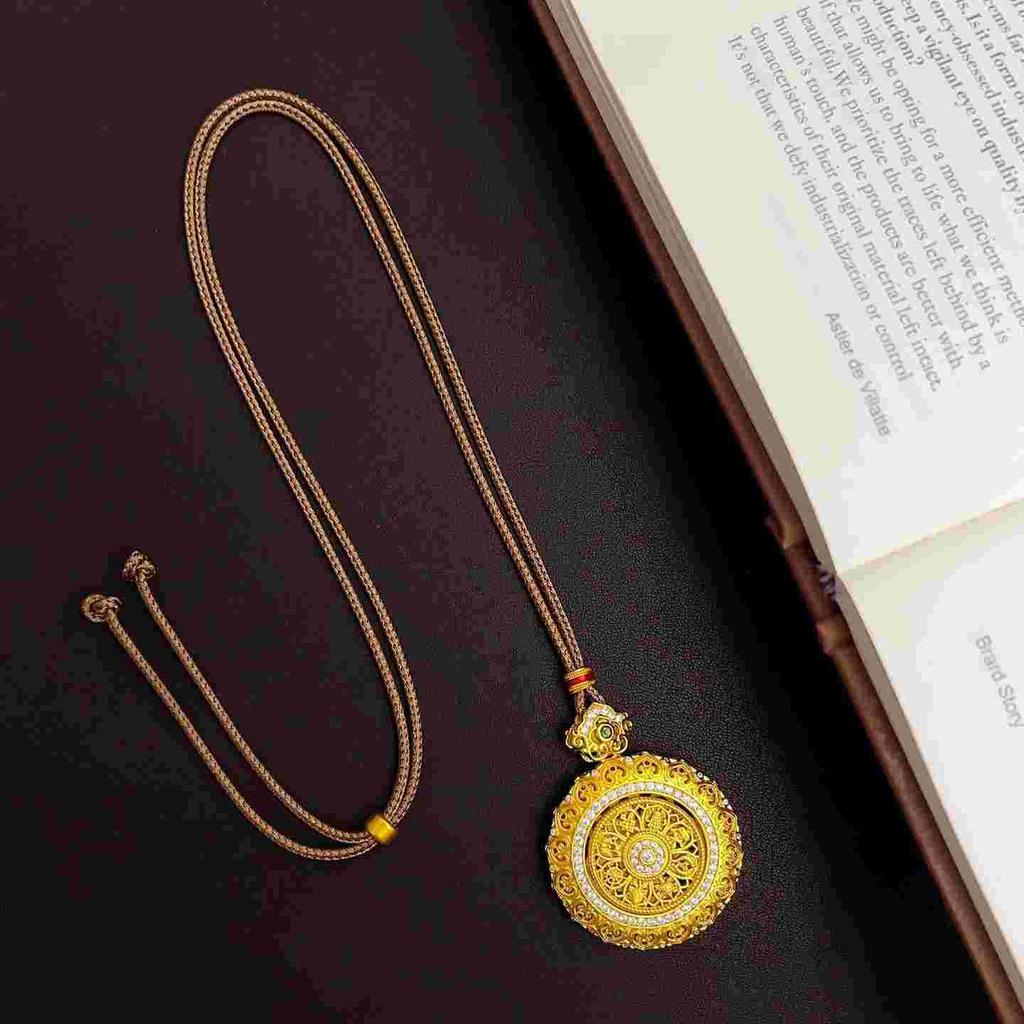 Arcane gold jewelry ancient method point diamond rotating filament Ruyi compass pendant necklace women's chain