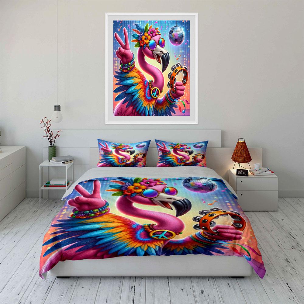 Retro Flamingo Party Decor Set Multiple sizes kid's and adults' bedroom Exquisite 3PC bedding set, gift