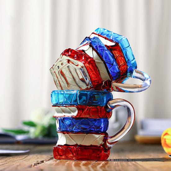 Hand-Painted Book Mug 3D Glass Design Novelty Stacked Book Coffee Cup Literary Gift for Teachers & Book Lovers