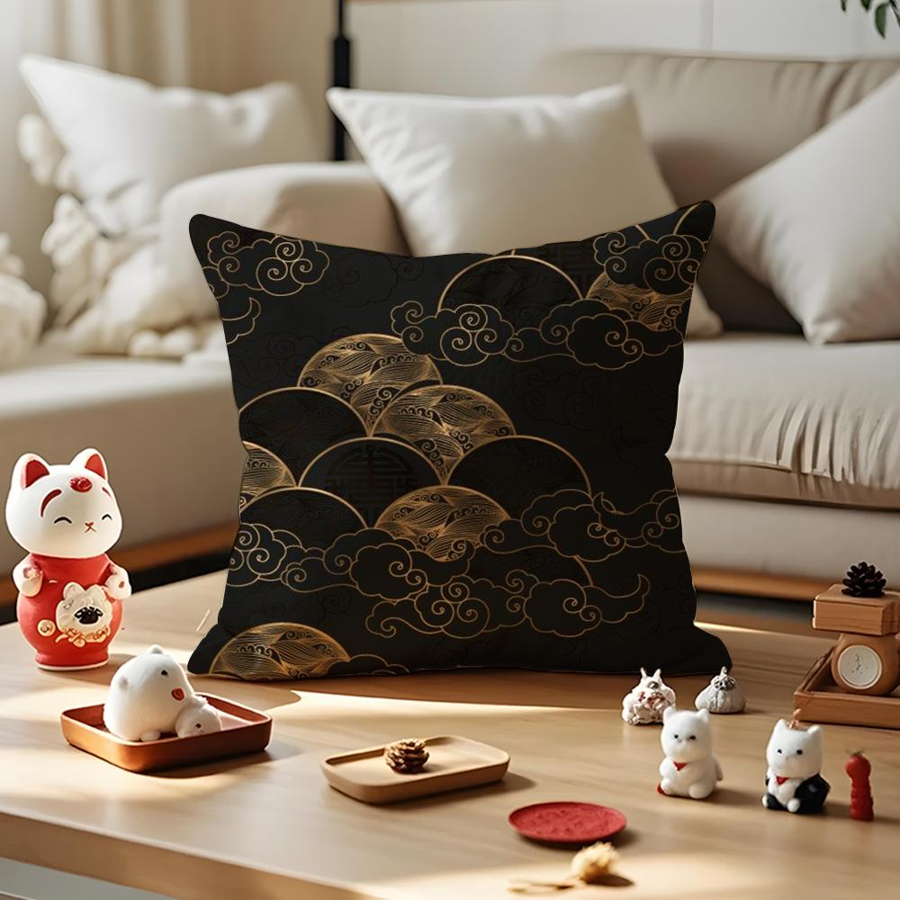 Chinese Cloud Pattern Cushion Cover Anti-dustmite Pillowcase Invisible Zipper Silky Short Plush Sofa Cushion Cover