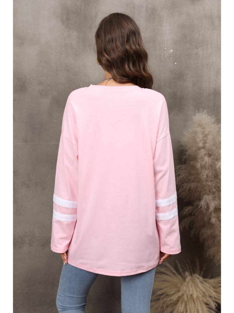 2022 Women's Loose Color Block T-Shirt with Drop Shoulder Sleeves and Round Neck