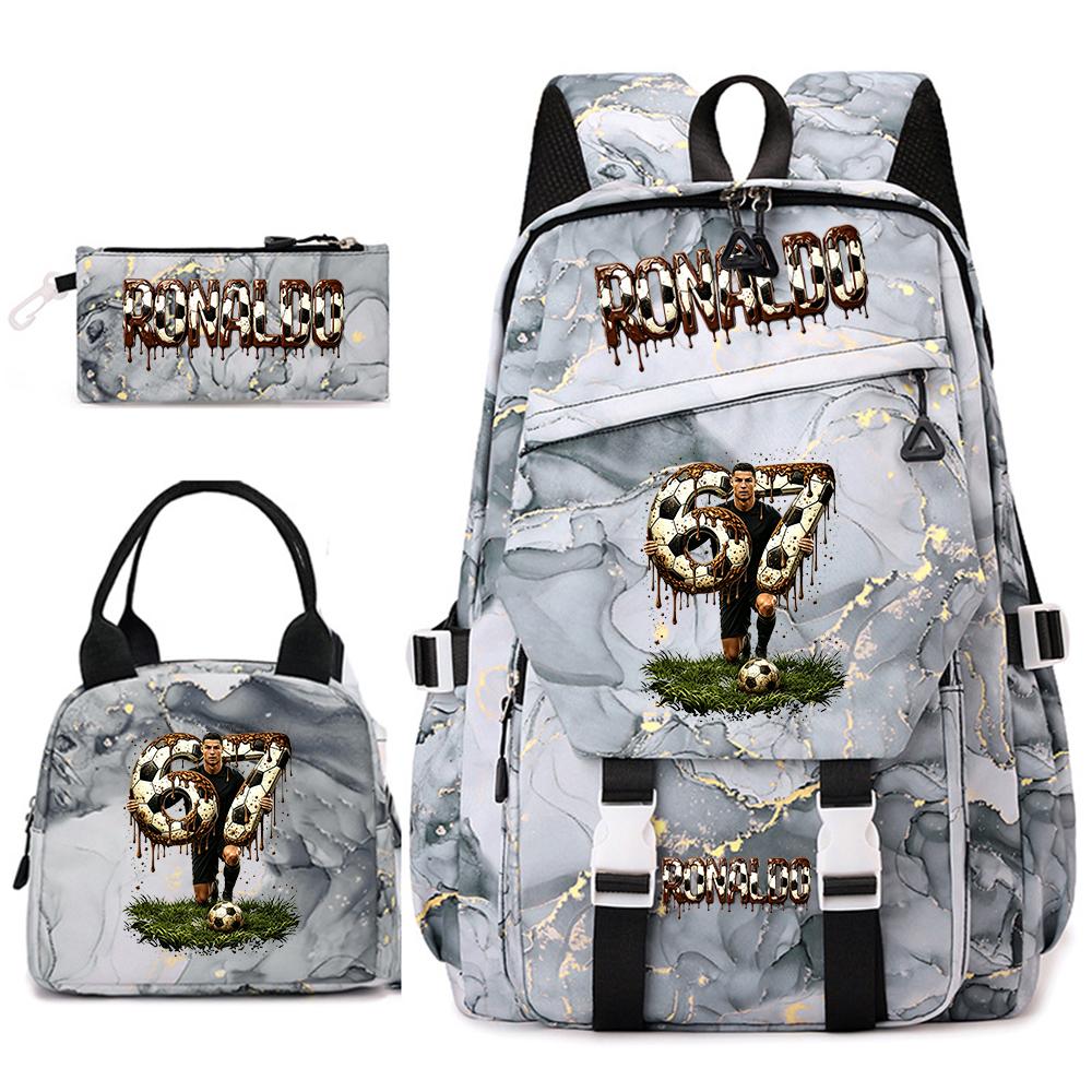 Cr7 Ronaldo 67 Print Student Rugzak Set met Lunchtas Etui Tienermeisjes School Reis Dagrugzak