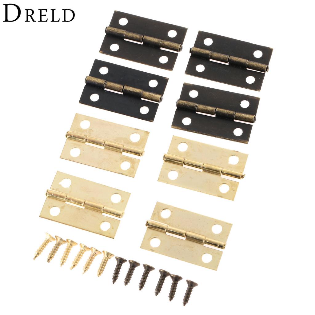 DRELD 10Pcs 24*16mm Furniture Hinges Cabinet Drawer Door Butt Hinge Antique Bronze/Gold Decorative Hinges For Jewelry Box+Screws