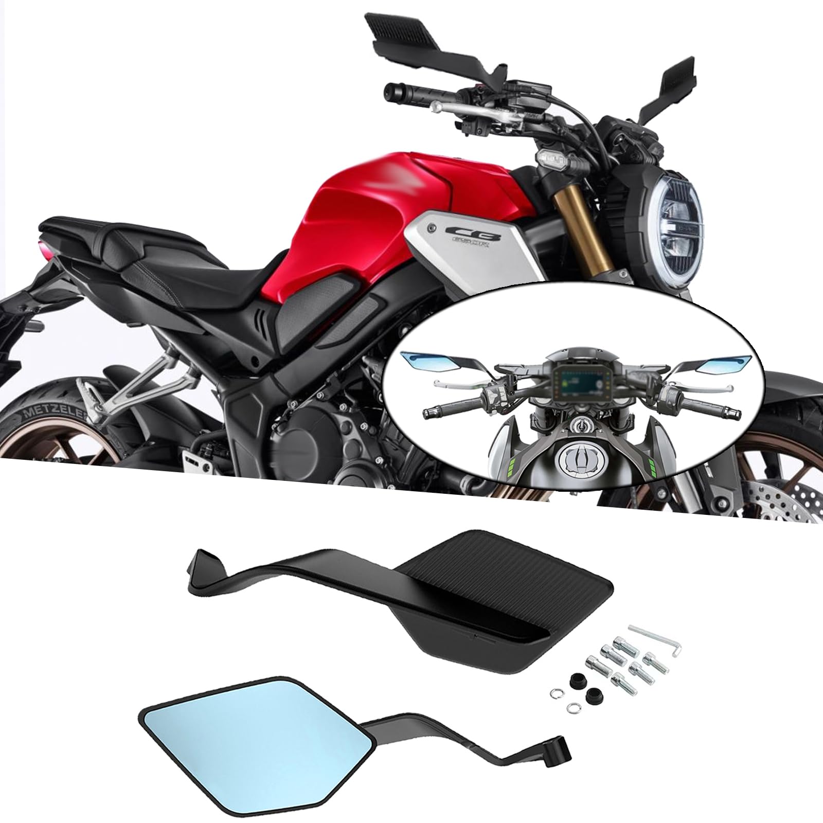 

KAGEFUNE Мотоциклетное зеркало заднего вида, регулируемое, вращающееся, невидимое, боковое зеркало с синим стеклом для Hornet Super Four CB Neo Sports Mirror, 360°