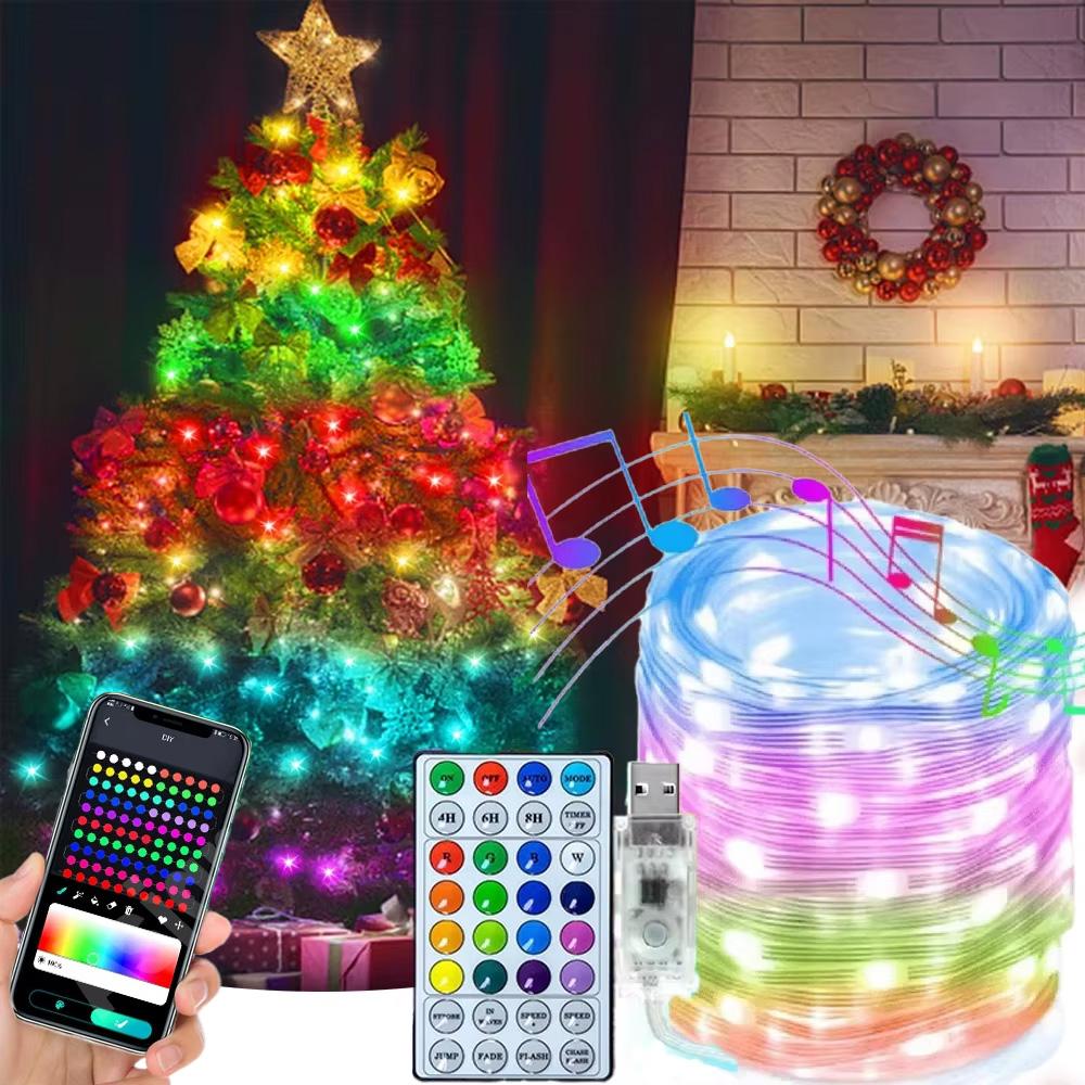 USB RGB IC Měnící barvy Vánoční světelný řetěz s dálkovým ovládáním se 32 tlačítky pro vánoční svatbu, párty, herní místnost, dekorace