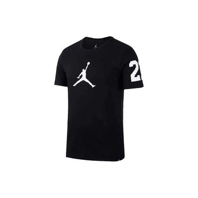 23 Nadruk Logo Casual Sportowa Koszulka z Krótkim Rękawem i Okrągłym Dekoltem Męska Czarna AV8452-010