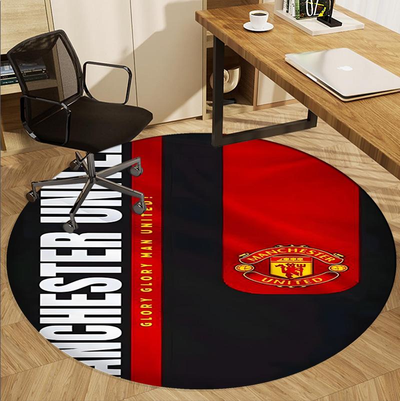 Manchester United F.C Pattern Round Rug, Indoor/Outdoor Mat, for Picnic, Gameroom, Bedroom, Office, Living Room, Home Decor Carpet, Birthday Gift