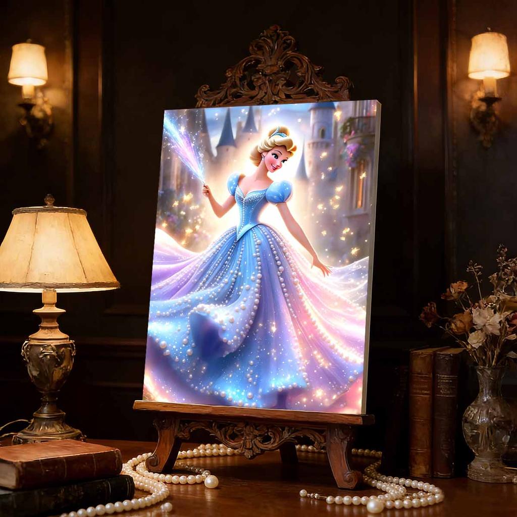 Magic Castle Cinderella Pearl-Inlaid Frameless Art | Handmade Pearl Craft, Magic Castle Theme, for Luxury Fairy Tale Home Decor & Gift Option