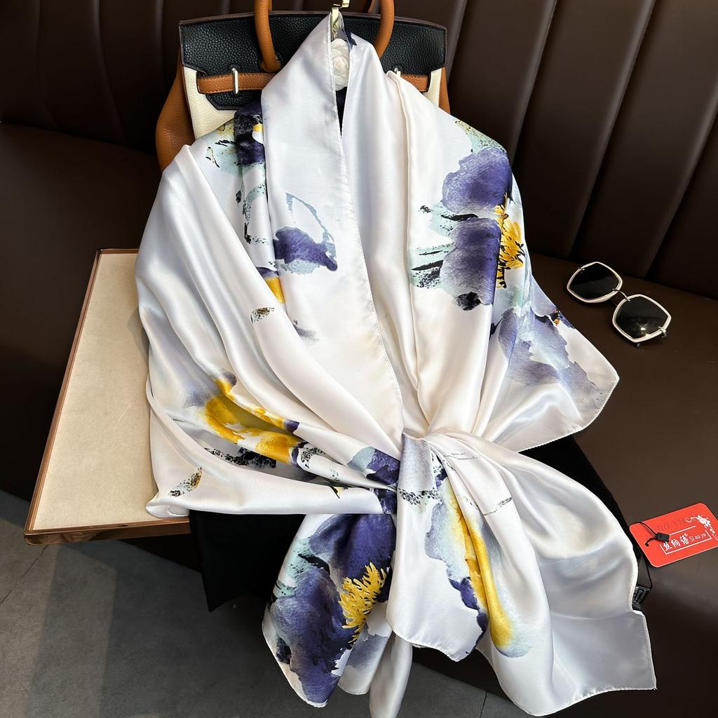 New Long Silk Scarf Women Print Hair Neck Square Office Ladies Shawl Bandanna Muslim Hijab Handkerchief Muffler Foulard Female