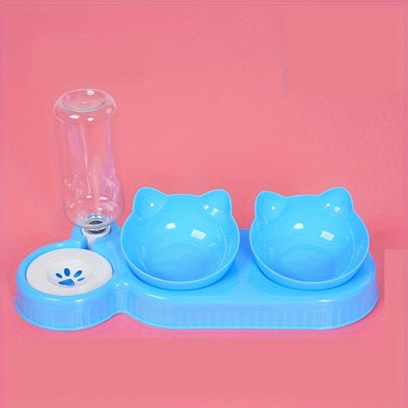3-in-1 Cat Food & Water Bowl Set with Gravity Water Dispenser - Tilted Ear Design for Neck Protection