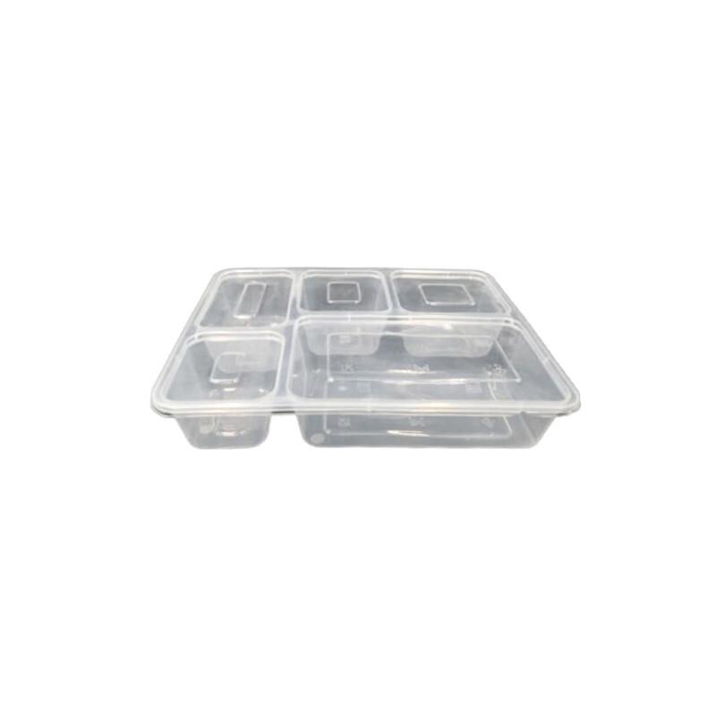 Rectangular 5-Compartment Disposable Takeaway Meal Box with Lid