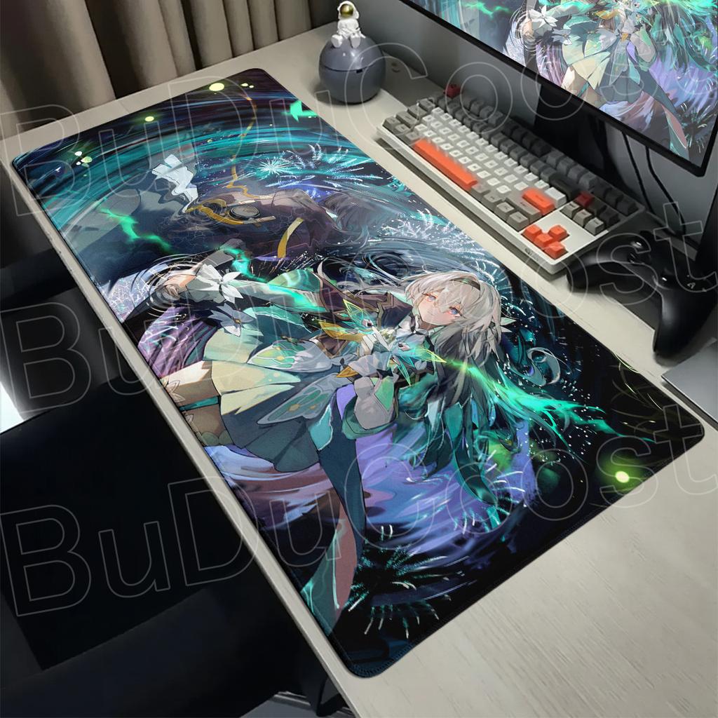 Gaming Honkai Star Rail New Desk Pad XXL Anti-slip Rubber Keyboard Cabinet Mausepad 400x900mm Firefly Computer Office Mouse Mat