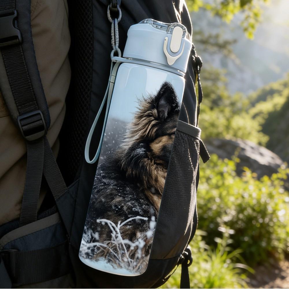 1PC German Shepherd Dog Pet Print 750ml Color Plastic Sports Water Bottle Leakproof Flip Straw Lid Suitable for Sports Office Home Use