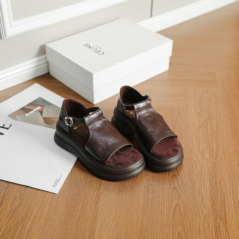 Punkt! Einwort-Schnalle mit Plateausandalen Damen Sommer neu lässig Oberbekleidung erhöht flachsohlige weichsohlige Tasche und Sandalen