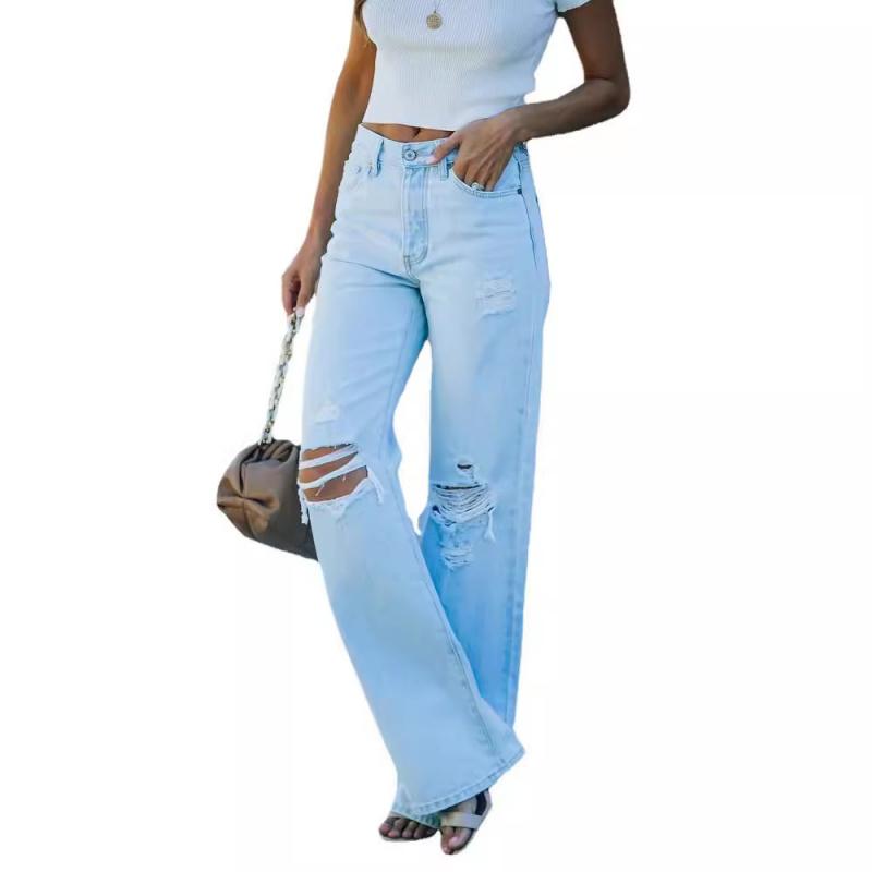 Nuovo stile da donna pantaloni in denim casual strappati di colore chiaro WISH