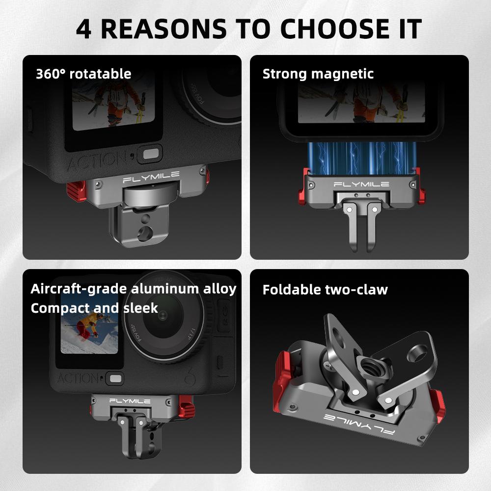 FLYMILE Für DJI Osmo Action 6 / Nano Magnetische Schnellwechselhalterung 360° Drehbar Aluminiumlegierung Basis Doppelanschluss-Design