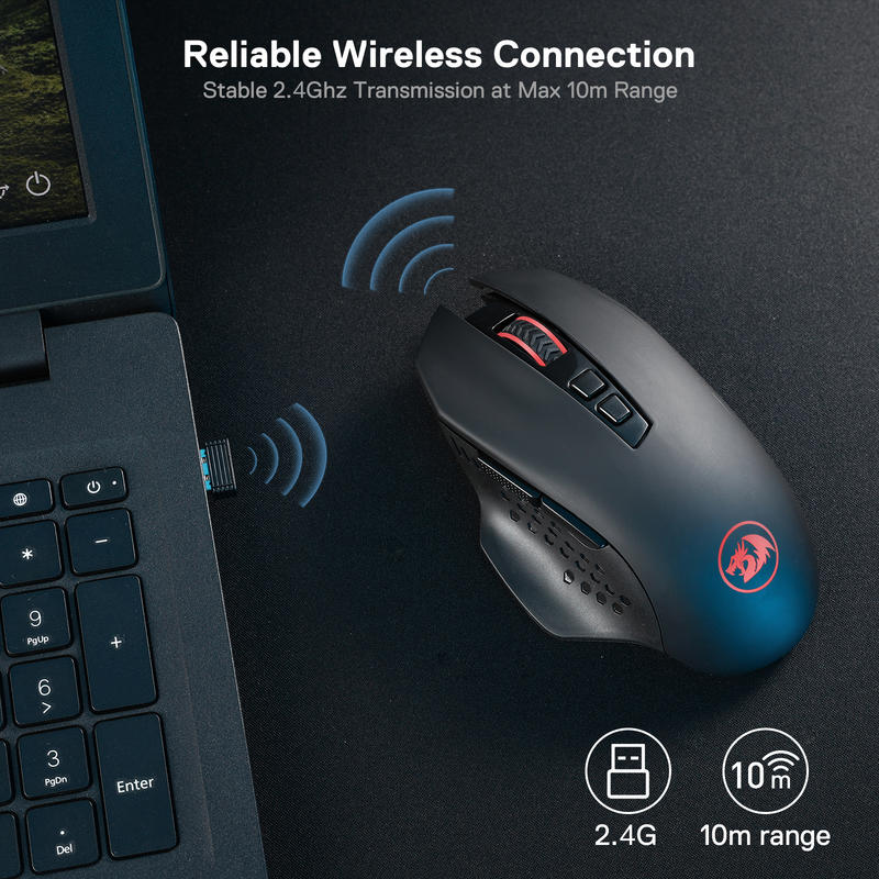 Bezdrátová herní myš Redragon M656 Gainer, 4000 DPI 2,4 GHz bezdrátová herní myš s 5 úrovněmi DPI, 7 makro tlačítky, červená LED
