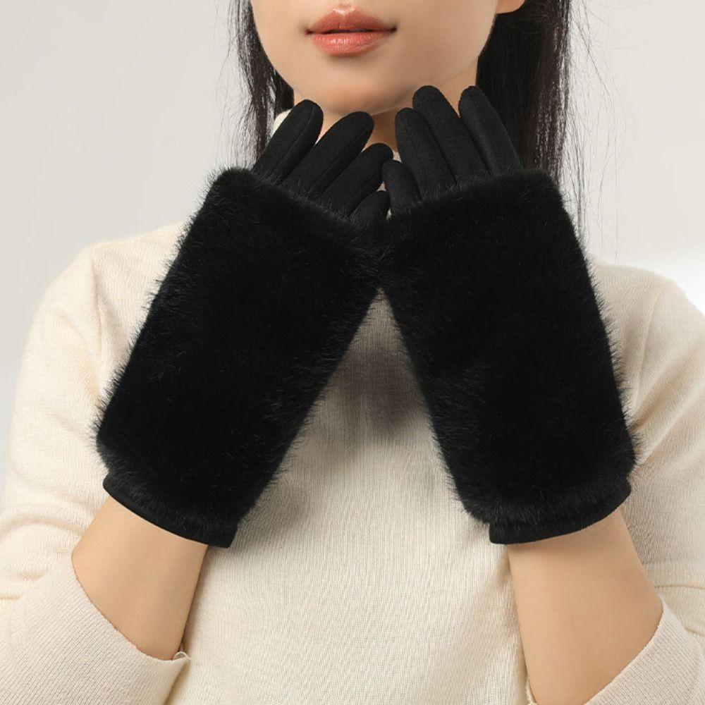 Plush Winter Gloves Suede Skiing Gloves New Full Finger Gloves  Unisex