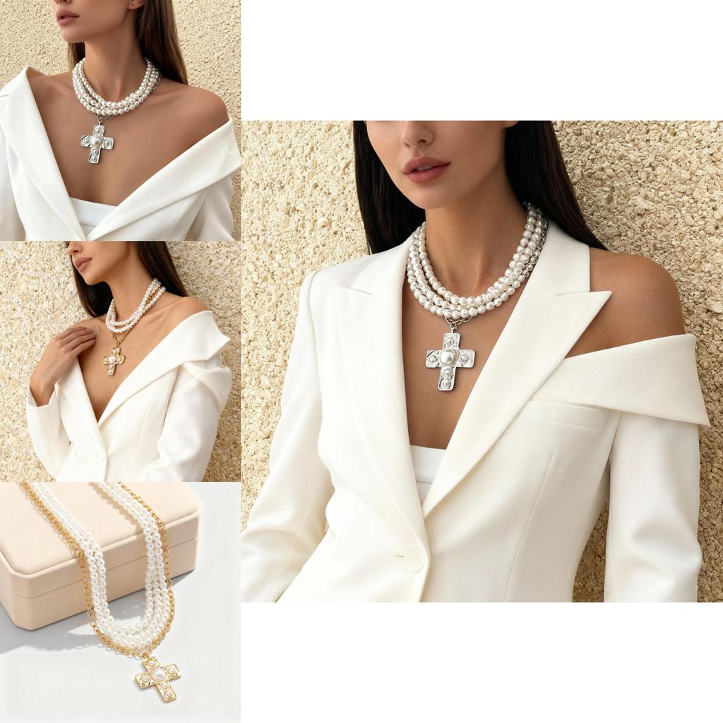 Punk Girl Cross Pendant Necklace With Geometric Alloy Design For Fashion Daily Wear