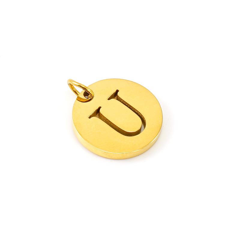 New titanium steel English letter DIY pendant fashionable stainless steel round hollow letter pendant