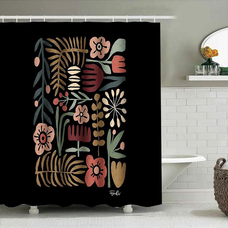 Botanical Shower Curtain Tropical Leaves Pattern Waterproof Fabric Bathroom Decor Vintage Floral Backdrop Nature Theme