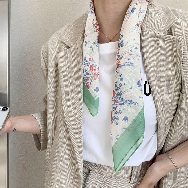 Eșarfă mică pătrată retro de țară, eșarfă artistică franțuzească din bumbac și in, eșarfă de cap pentru femei de primăvară și toamnă, vară, pentru umbră și protecție solară