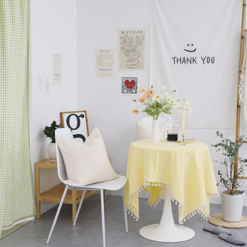 Drop tassel two-way tablecloth and curtain 4 colors S Natural