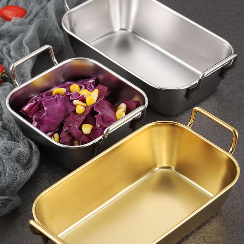 Quadratische Platte aus Edelstahl mit Deckel, rechteckige Pfanne zur Lebensmittelaufbewahrung, kommerzielles Geschirrtablett, großer erfrischender Lunchbox-Behälter