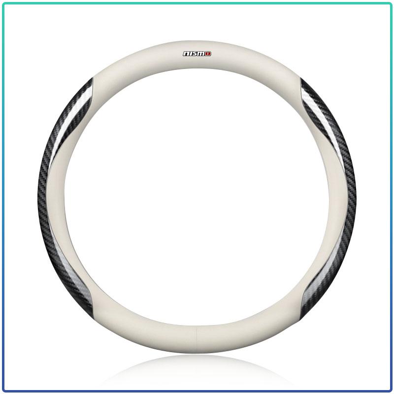 Leather Carbon Fiber Car Steering Wheel Cover Accessories For Nismo Logo Emblem R34 GTR Nissan Tiida Sylphy Teana X Trail T32