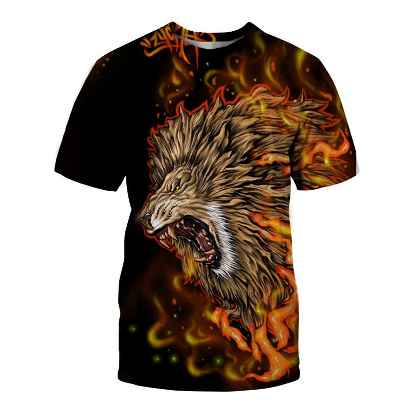 Summer Short Sleeved 3D Digital Printed Animal Lion Round Neck Fashionable Casual Men's T-shirts
