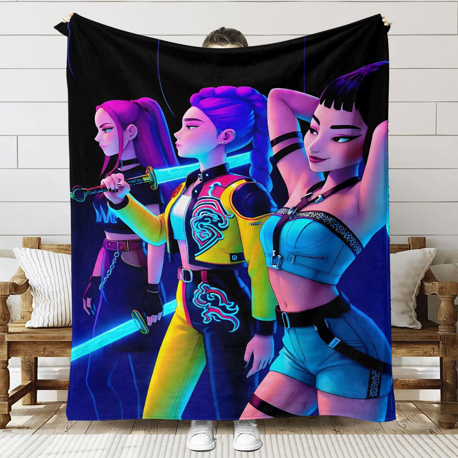 

K-POP Flannel Blankets Demon-Hunters Travel Bedroom Sofa Blankets Birthday Gifts Soft Throw Blanket Gifts For Girls Home Decor 75x100cm