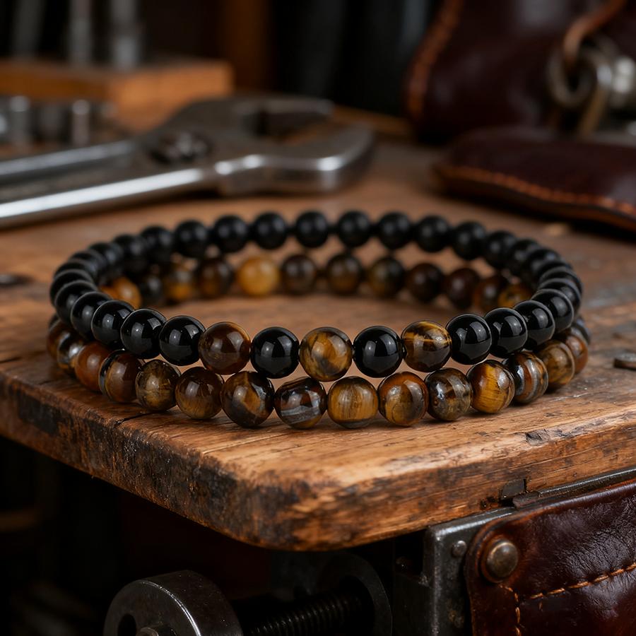 

Noter Stylish Handmade 2Pcs Men Bracelet Set 6mm Stone Beads Positive Energy Healing Braslet Leisure Versatile Accessories Homme