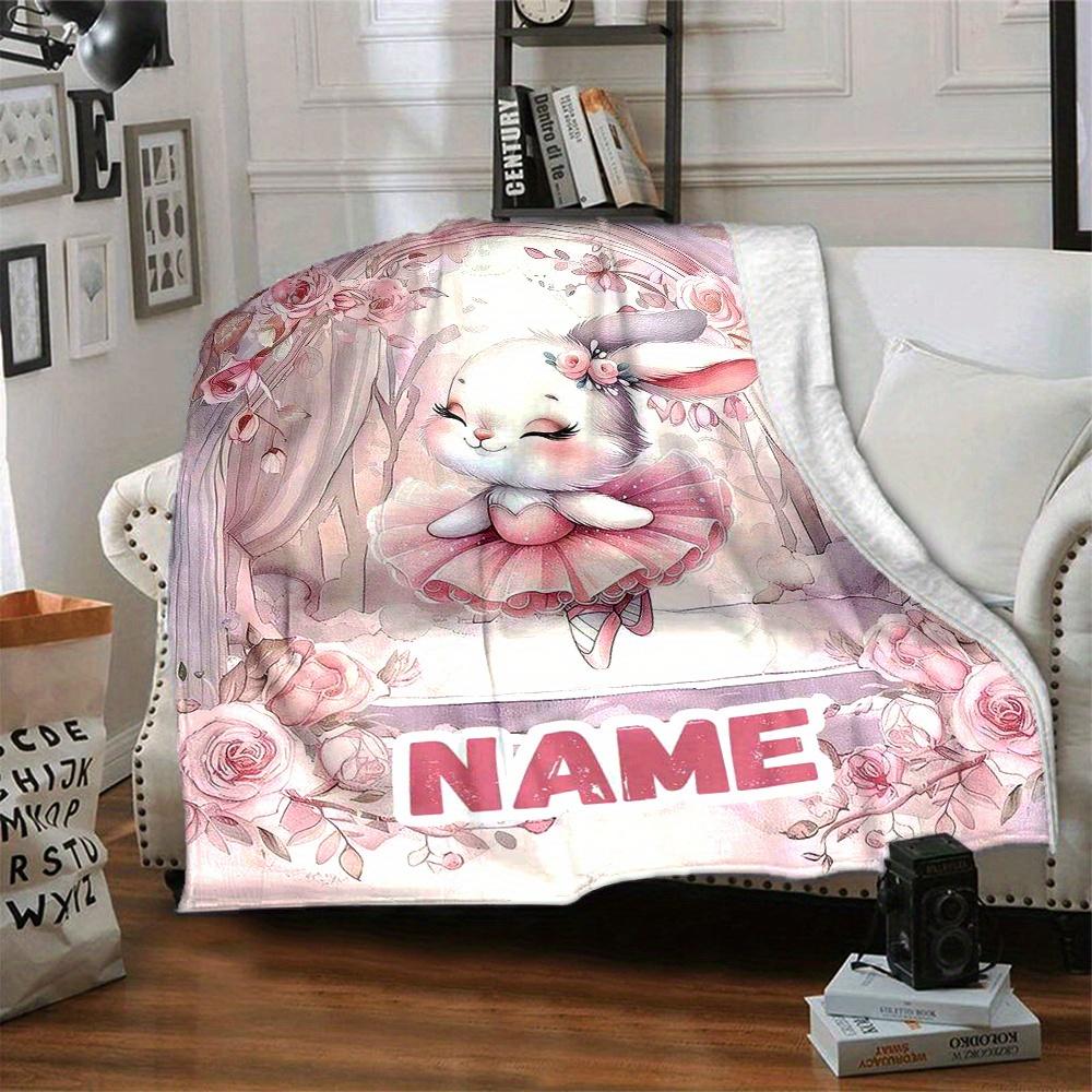 Cute Bunny With Pink Roses Home Blankets Comfortable Soft Lightweight Multiseasonal Blanket For Picnics Sofas Offices Beds Living Rooms Perfect Gift
