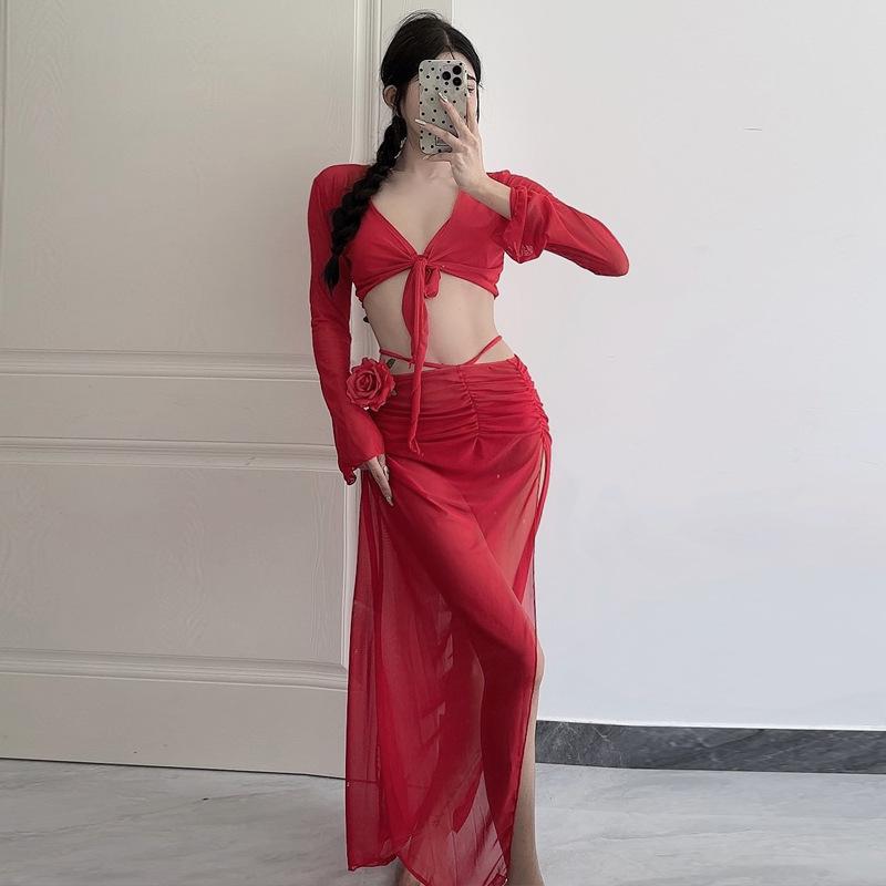 

2024 Высококачественный женский купальник: Сексуальное подтягивающее бикини и длинное платье в комплекте для лета L