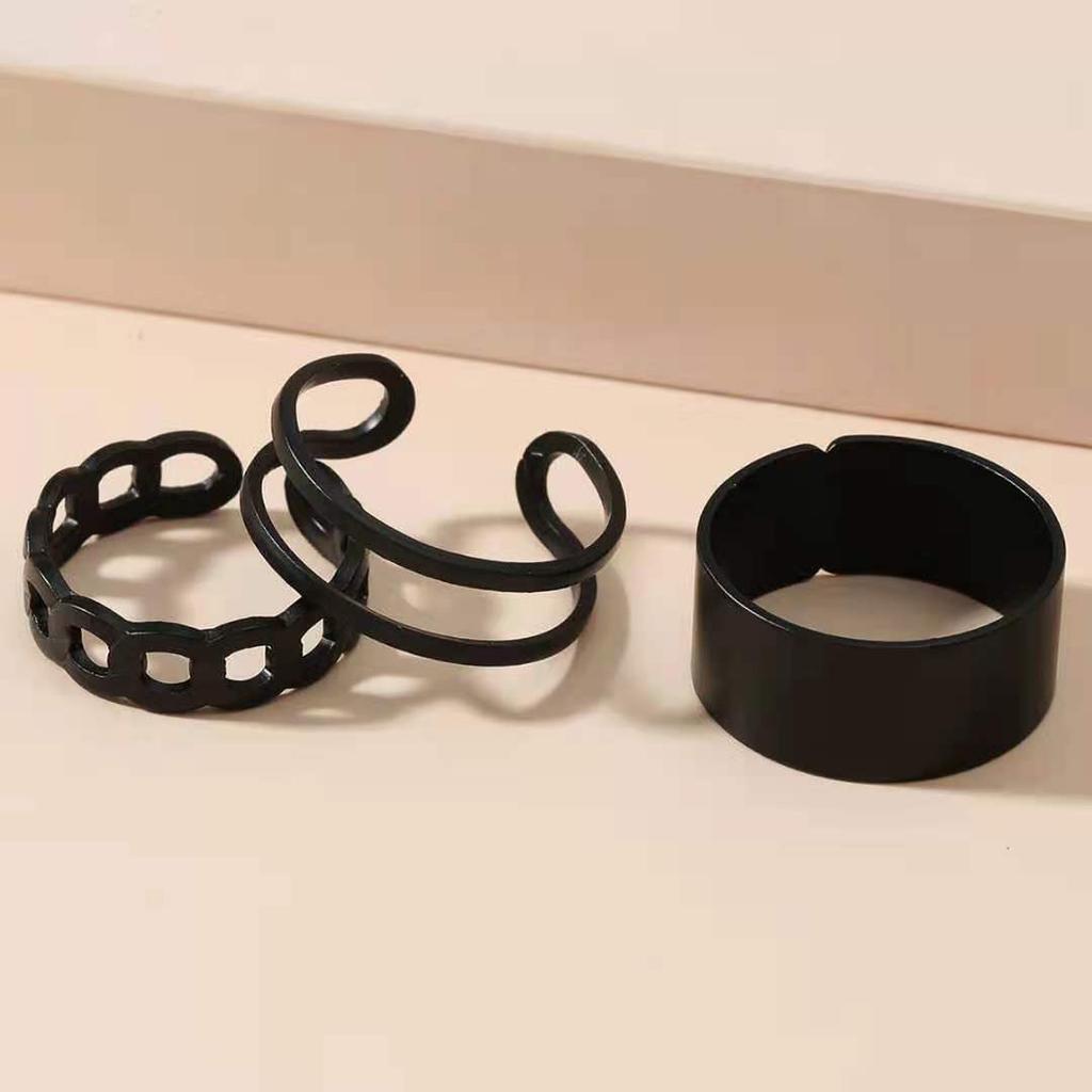 3PCS Black Ring Joint Finger Chain Adjustable Jewelry Anneaux for Men Women Gothic Anillos Aesthetic Anel Trend Accessories