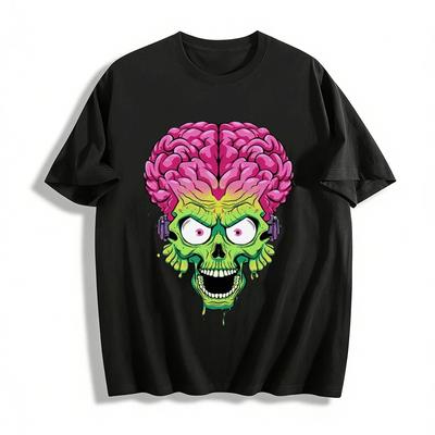 Cool Exposed Brain Skull Print Trendy Unisex Casual Short Sleeve Tee Pure Cotton T-shirt
