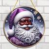 1 elegant purple black Santa Claus circular plaque, Merry Christmas home, door and room wall decoration, perfect holiday gift