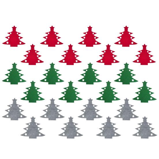 Christmas Cutlery Holder Bag Tree/Heart Shaped Knife Folk Tableware Holder Pockets Felt Dinner Flatware Covers for Christmas Party Dinner Table Decor