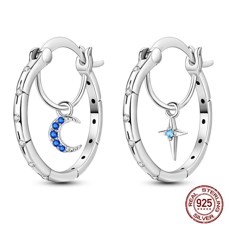 100% 925 Sterling Silver Simple Star And Moon Series Women'S Earrings Suitable For Daily Wear Anniversary Gift