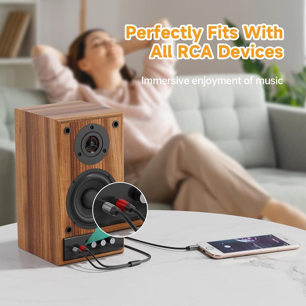 3.5mm to 2RCA Cable 4.9ft, Gold-Plated Aux to 2 x RCA Male to Male Headphone Jack Adapter, HiFi Stereo 1/8 Audio Y Splitter Cord for Smartphones,