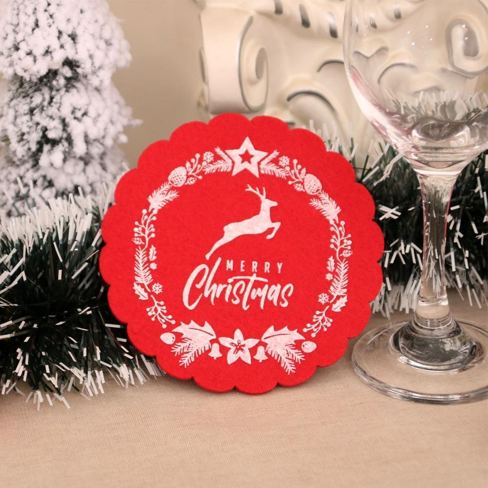 3Pcs Christmas Wine Tea Cup Mat Elf Xmas Tree Drink Coasters Christmas Decoration Dinner Table Accessory Dish Tray Pad
