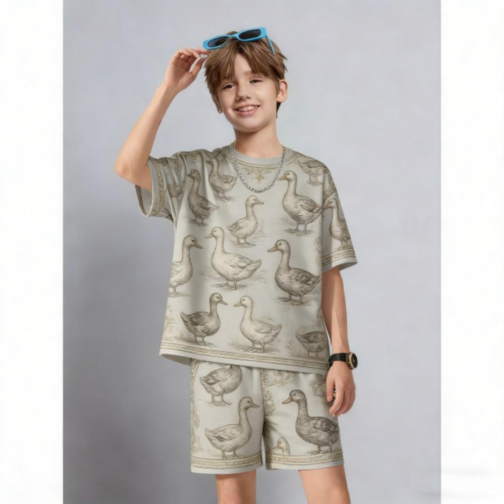 

Men s Set Fashion Animal Duck Printed Men s T-shirt and Shorts 2 Piece Set Summer Casual Outdoor Men s and Women s Outfit Clothing XXS