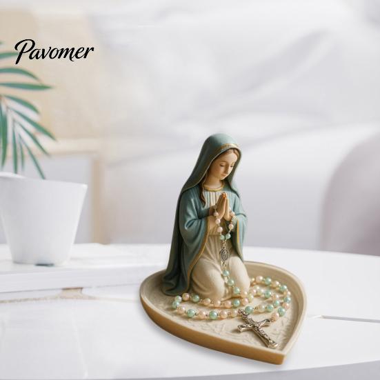 Religious Souvenir Virgin Mary Rosary Holder Resin or Jesus Figurine Jewelry Dish Our Lady Beliefs Decor Prayer Gift Catholic for Home Bedroom