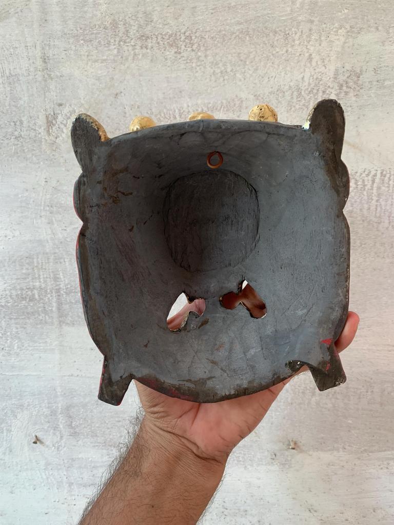 Handcrafted Wooden Wall Mask: Colorful Indian Folk Art Decor