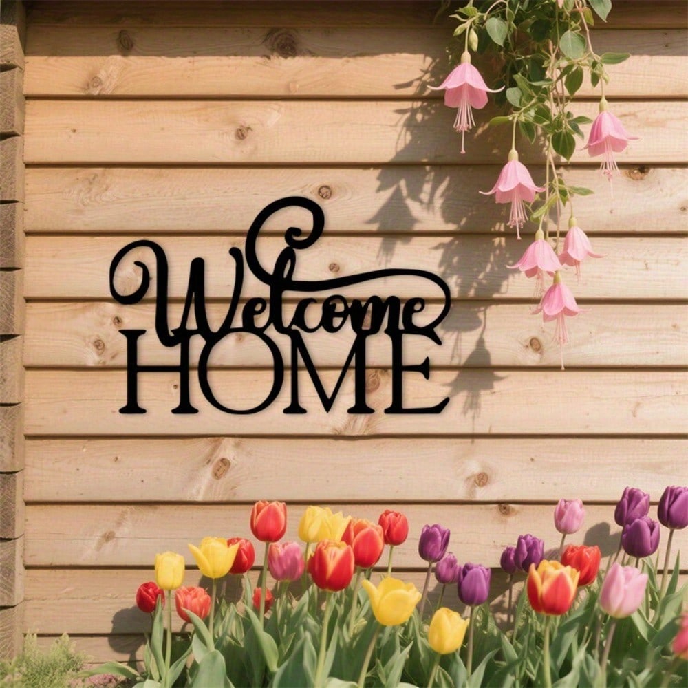 1 Stück Willkommen Zuhause Metall Wanddeko, Bauernhaus Cursive Schild für Veranda Eingangsbereich