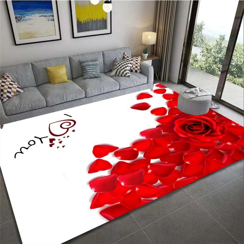 Romantic 3D Floral Pattern Carpet Home Bedroom Floor Decor Big Size Mat Non-slip Coffee Table Area Rug Bathroom Washable Doormat