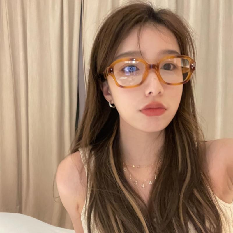 Retro Square Oval Frame Anti Blue Light Glasses Red Thick Frame Plain Eyes Glasses Korean Fashion Female Eye Protection Eyewear